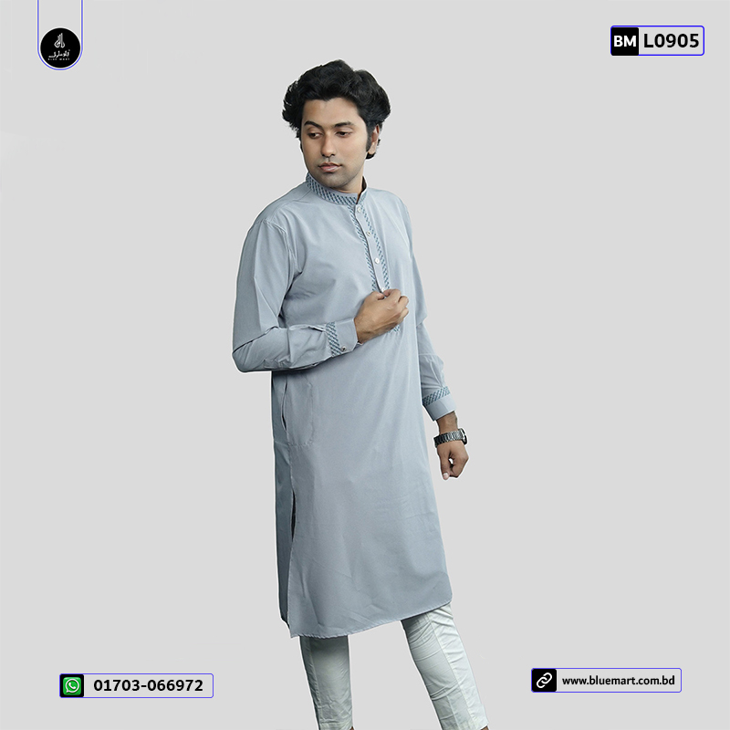 China Premium Fit Panjabi-Metallic Silver