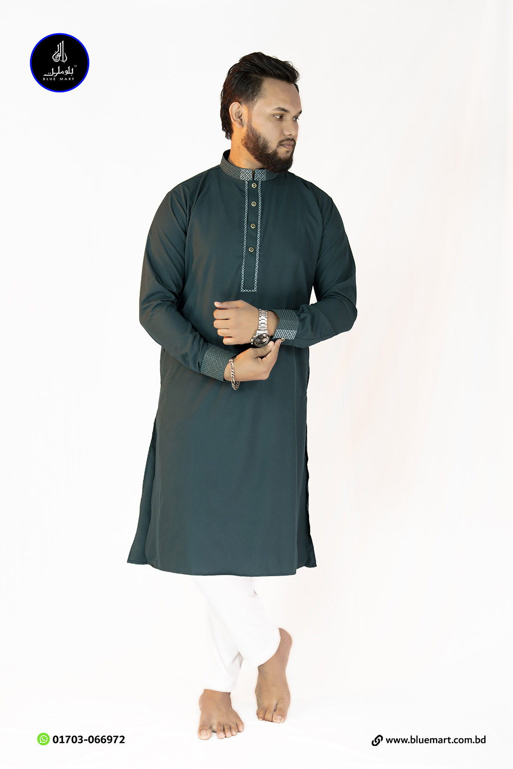 China Premium Fit Panjabi-Deep Sea Green